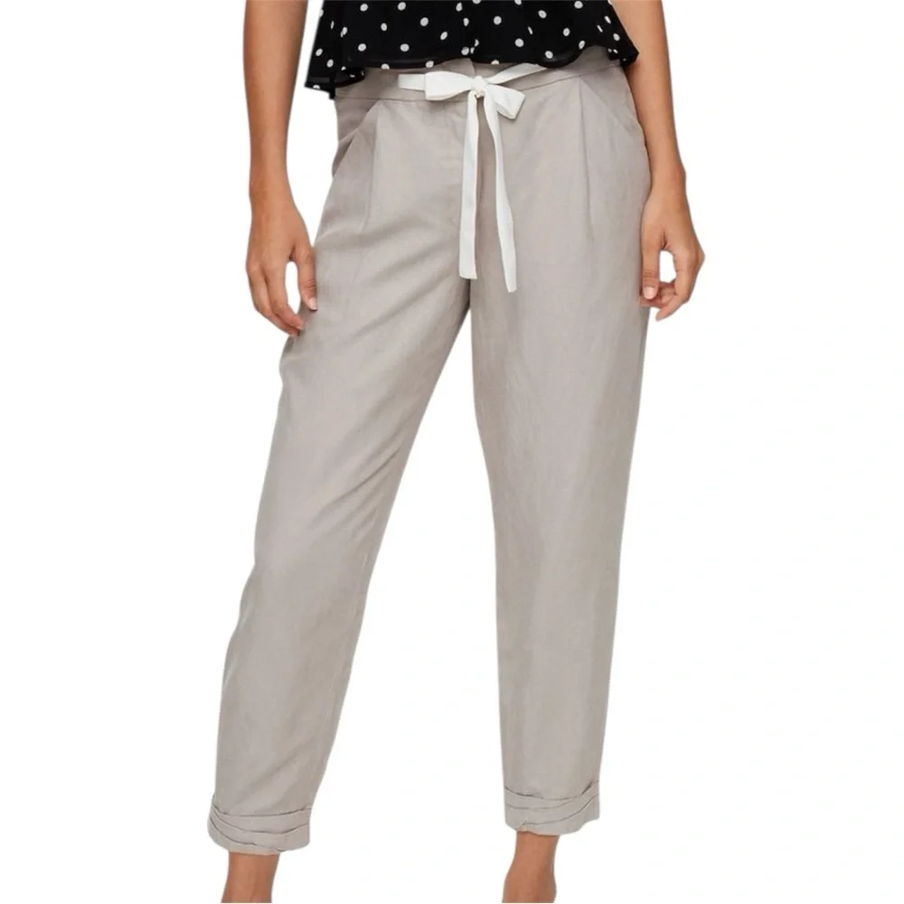 Wilfred Aritzia Linen Pants Sz: 2 Grey Drawstring Tapered Ankle Cropped Coastal - Picture 1 of 11
